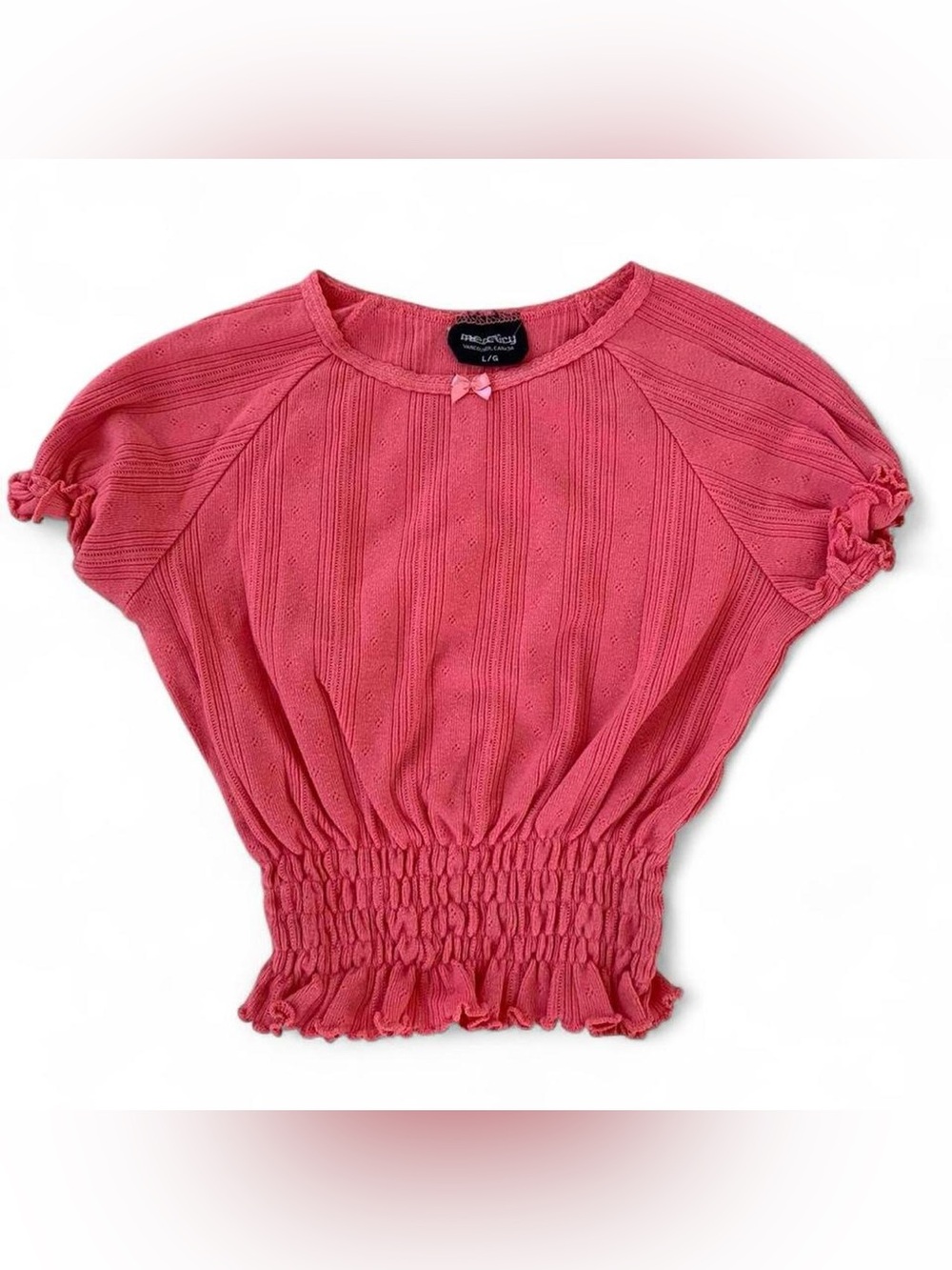 Vintage Mercury Pink Pointelle Cropped Baby Tee Size L Girls